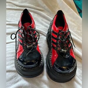 Red and black demonia platforms size 8
